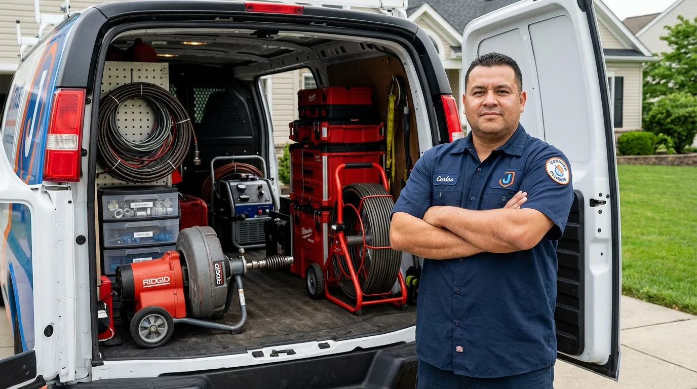 Professional drain cleaning equipment and Johns Plumbing LLC plumber in Gaithersburg
