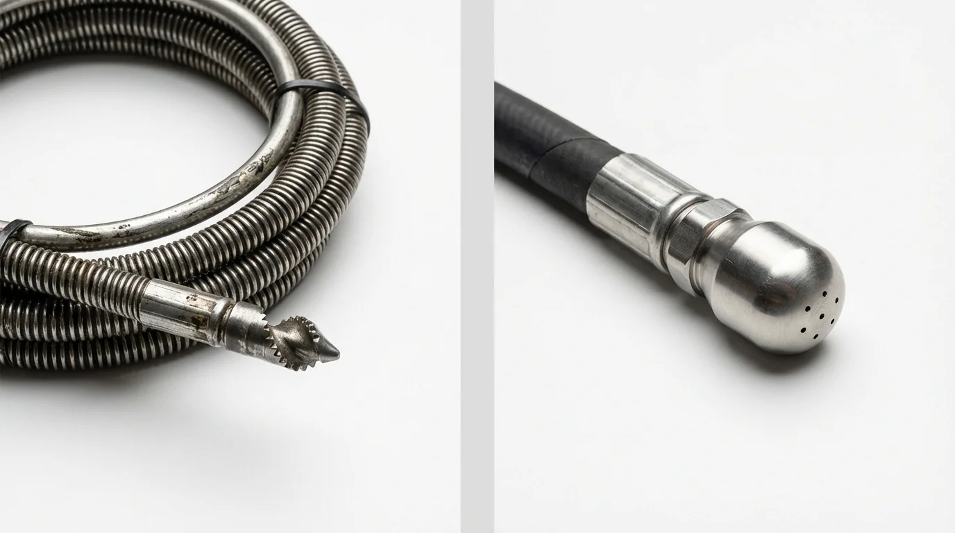 Drain snake cable and hydro jetting nozzle used for drain cleaning in Gaithersburg, MD